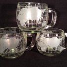 Lot Of 3 Vintage Nestle Etched Glass Coffee Mugs Cups World Globe Map Outline