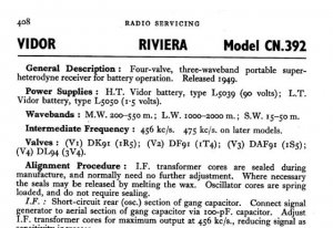 Vidor CN392 CN-392 Riviera Vintage Wireless Service Information