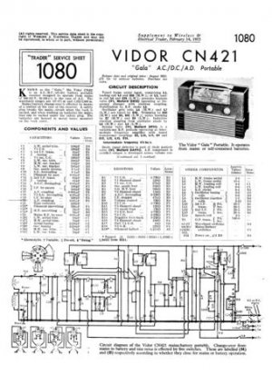 Vidor CN421 CN-421 Gala Vintage Wireless Service Information