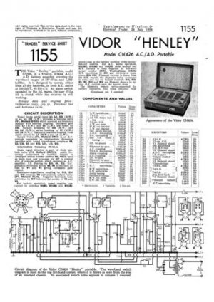 Vidor CN426 CN-426 Henley Vintage Wireless Service Information