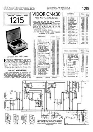 Vidor CN430 CN-430 Lady Anne Vintage Wireless Service Information