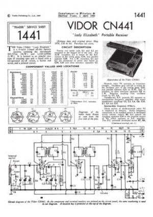 Vidor CN441 CN-441 Lady Elizabeth Vintage Wireless Service Information