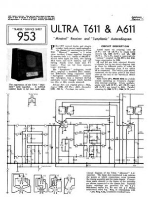 Ultra A611 A-611 Vintage Wireless Repair Schematics etc