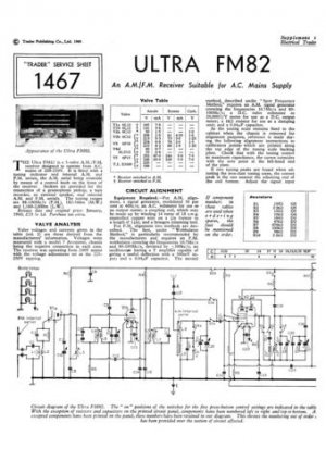 Ultra FM82 FM-82 Vintage Wireless Repair Schematics etc