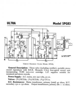 Ultra SPG83 SPG-83 Record Player Repair Schematics etc