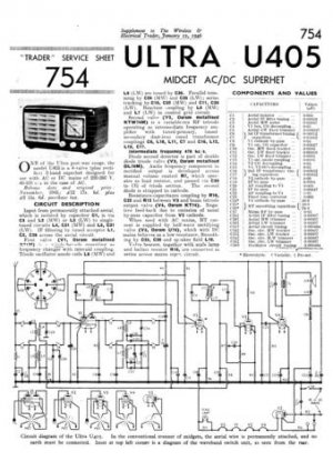 Ultra U405 U-405 Vintage Wireless Repair Schematics etc