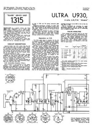 Ultra U940B U-940B Vintage Wireless Repair Schematics etc