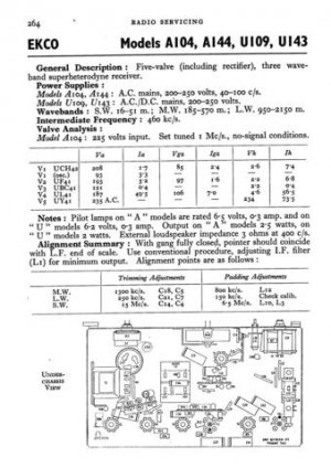 Ekco A144 A-144Technical Repair Schematics etc