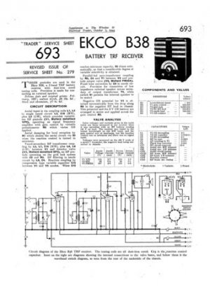 Ekco B38 B-38Technical Repair Schematics etc