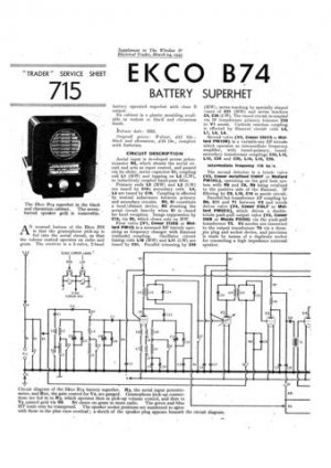 Ekco B74 B-74Technical Repair Schematics etc