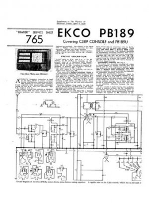 Ekco PB189U PB-189UTechnical Repair Schematics etc