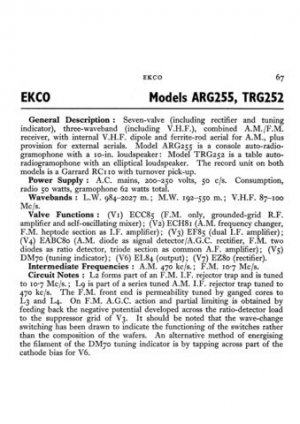 Ekco TRG252 TRG-252 RadiogramTechnical Repair Schematics etc
