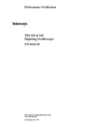 Tektronix TDS620 TDS-620 Performance Manual