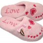 FUZZY Pink HEART Sign SMILEY SlipOn Slippers Ladies NEW