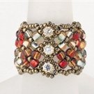 Handmade Beaded Manchette Ring (Red)