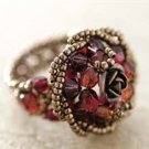 Handmade Beaded Rote Rose Ring