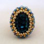 Handmade Beaded Indicolite Oval Ring