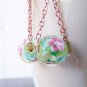 Unique Handmade Green Millefiori Glass Bead Copper Drop Earrings