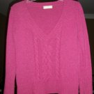 Women OLD NAVY Dark Pink Ribbed V-Neck Angor Rabbit Hair Sweater  Size Large