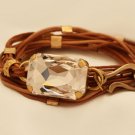 ON SALE Brown Leather Bracelet - Crystal Jewelry - Wrap Jewelry - Statement Jewelry