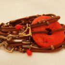 ON SALE Wrapped Leather Bracelet - Heart Jewelry - Love Jewelry - Coral Jewelry