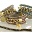 ON SALE Leather Bracelet & Metal chain - Modern Jewelry - Contemporary Jewelry