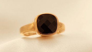 ON SALE Gold Plated Onyx Ring - Gemstone Jewelry - Unisex Ring