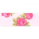 Bertie's Bows Ribbon Grosgrain Rose Print 25mm Pink 25m Roll