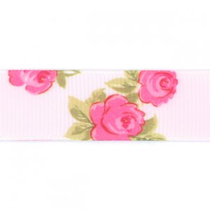 Bertie's Bows Ribbon Grosgrain Rose Print 25mm Pink 25m Roll