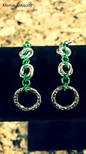 Green and Silver Mobius Loop Earrings