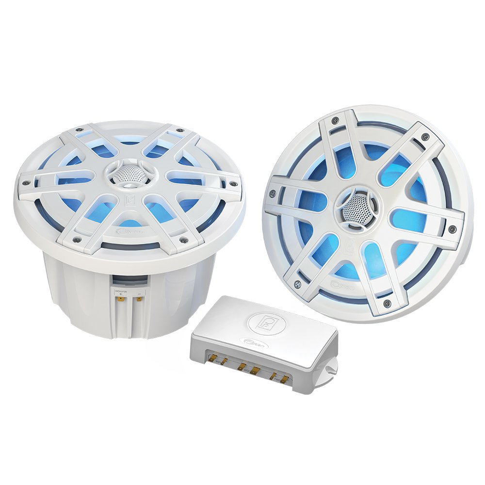 Poly-Planar 8" Round Waterproof Blue LED Lit Marine Boat Speaker - White - Up to $100 Rebate*