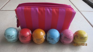 6 EOS Lip Balms Blueberry Summer Sweet Strawberry Lemon Tangerine with GIFT BAG