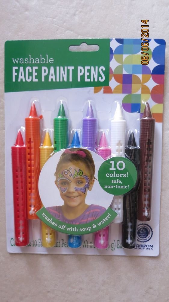 Washable Face paint pens 10 colors safe nontoxic ( .14 oz each