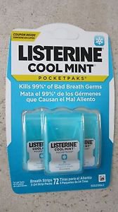 Listerine Pocketpaks Oral Care 3 x 24 strip packs COOL MINT 72 breath ...