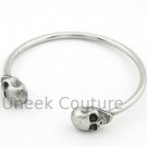 Silver Double Skull Head Cuff Bracelet