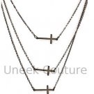 Pewter Black Triple 3 Layer Simple Cross Necklace