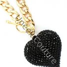 Black Rhinestone Chunky Heart Toggle Necklace