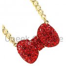Red Rhinestone Bow Chain Necklace