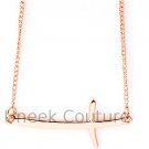 Rose Gold Curved Side Cross Necklace