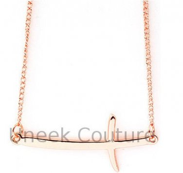 Rose Gold Curved Side Cross Necklace