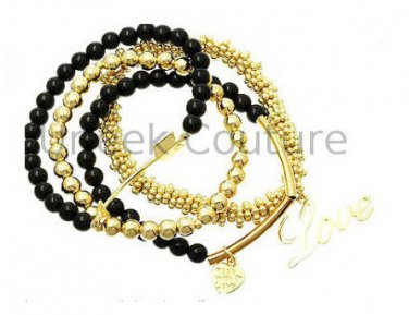 Gold And Black Cupids Love Bracelet Stack