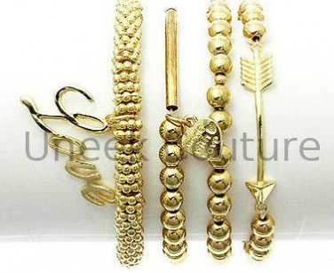 Gold Cupids Love Bracelet Stack