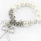 White and Silver Faux Pearl Stretch Chain Bracelet