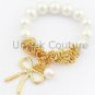 White and Gold Faux Pearl Stretch Chain Bracelet