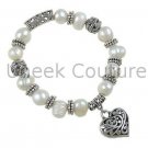 Silver Pearl and Heart Bracelet