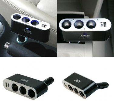 3 Ways Car Cigarette Socket Splitter Charger with USB Port Car Cigarette Charger Socket Adapter