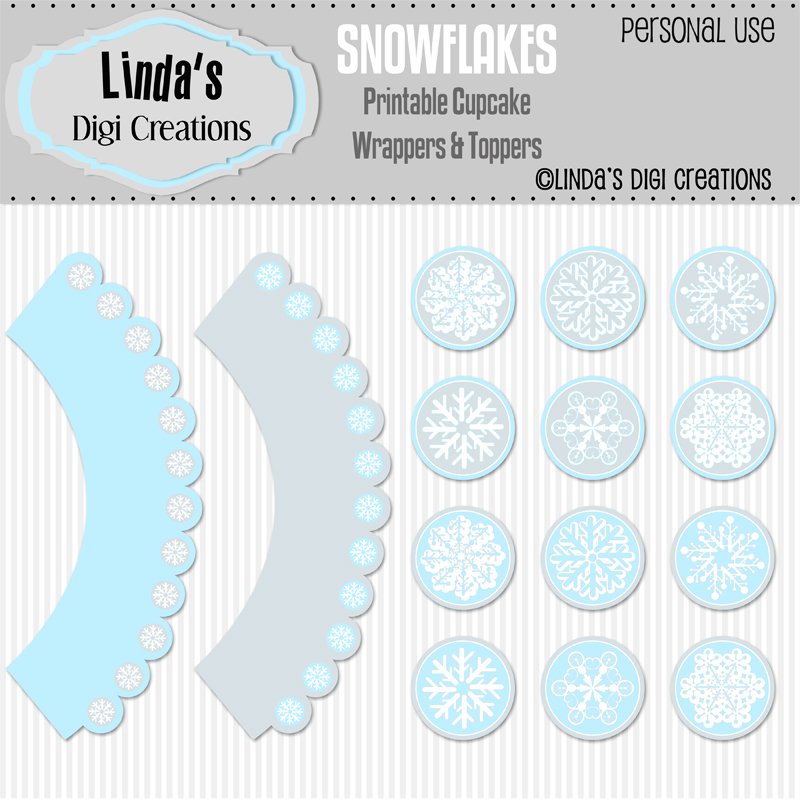 Snowflakes Printable Cupcake Wrappers & Toppers