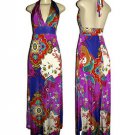 MULTICOLORED  HALTER LONG DRESS(SIZE S,M,L)