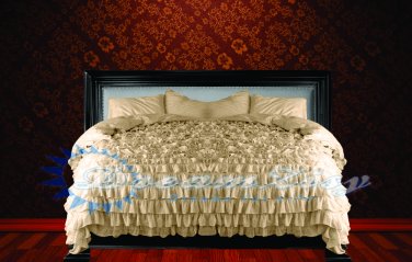 1000-TC Egyptian Cotton King/Cal King Taupe Ruffle Duvet Covers Set