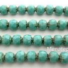 25 6mm Czech Gl. Firepolish Renaissance Style Beads: Oraque Turquoise - Picasso